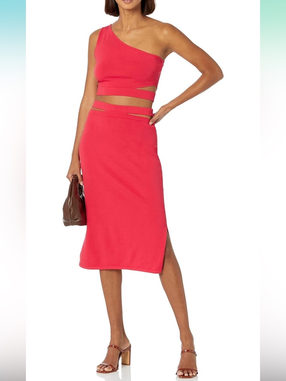 Valentina Shoulder Cutout Top & Skirt in Candy Apple Red